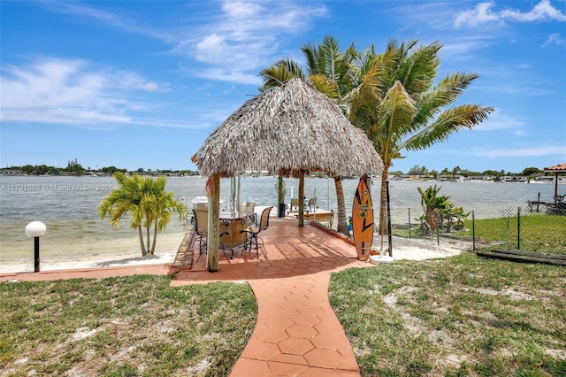 17501 NW 85th Ave, Hialeah, FL 33015 - dock area featuring a gazebo, a water view, and a patio