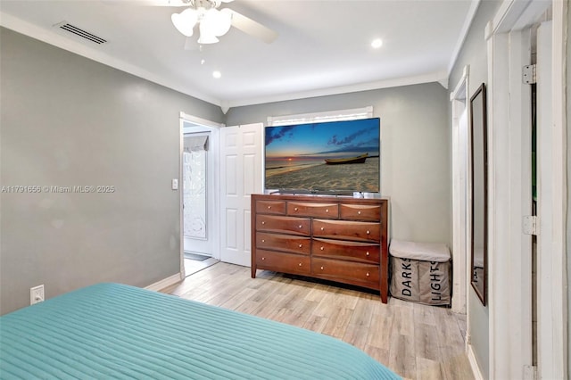 17501 NW 85th Ave, Hialeah, FL 33015 - bedroom featuring wood finished floors, ornamental molding, recessed lighting, and a ceiling fan