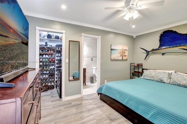 17501 NW 85th Ave, Hialeah, FL 33015 - bedroom with light wood-style flooring, recessed lighting, ensuite bathroom, and ceiling fan