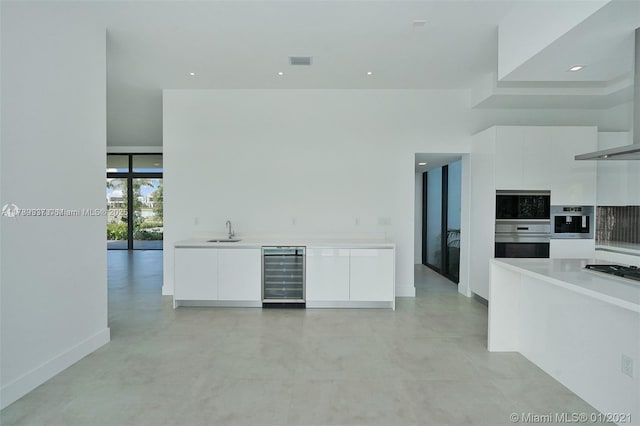 16512 Botaniko Dr S, Weston, FL 33326 - kitchen with beverage cooler, white cabinetry, modern cabinets, and a sink
