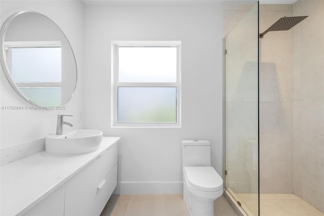 701 NE 119th St, Biscayne Park, FL 33161 - bathroom with vanity, a tile shower, baseboards, and toilet