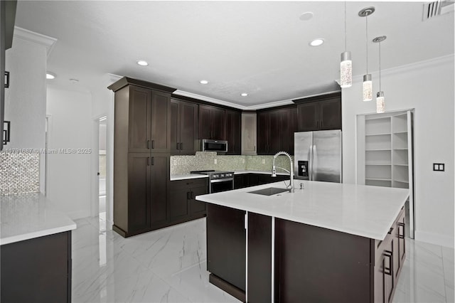 17937 SW 36th St, Miramar, FL 33029 - kitchen featuring backsplash, visible vents, a sink, light countertops, and stainless steel appliances
