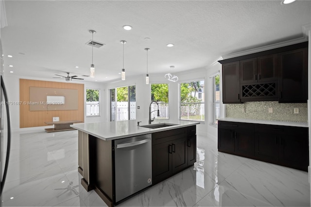 17937 SW 36th St, Miramar, FL 33029 - kitchen with dishwasher, a sink, light countertops, marble finish floor, and recessed lighting