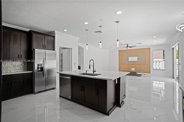 17937 SW 36th St, Miramar, FL 33029 - kitchen with a sink, backsplash, ornamental molding, and stainless steel appliances