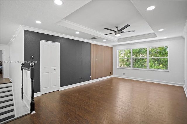17937 SW 36th St, Miramar, FL 33029 - unfurnished room with a ceiling fan, recessed lighting, wood finished floors, visible vents, and ornamental molding