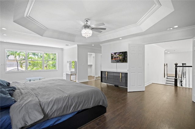 17937 SW 36th St, Miramar, FL 33029 - bedroom featuring crown molding, recessed lighting, a raised ceiling, and dark wood-style flooring