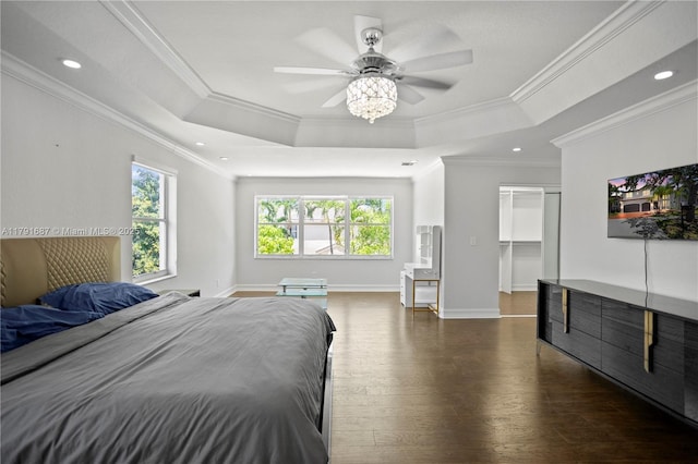 17937 SW 36th St, Miramar, FL 33029 - bedroom with crown molding, a raised ceiling, multiple windows, and dark wood-style flooring