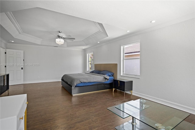 17937 SW 36th St, Miramar, FL 33029 - bedroom with crown molding, ceiling fan, wood finished floors, and a tray ceiling
