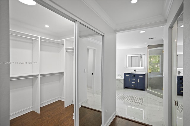 17937 SW 36th St, Miramar, FL 33029 - bathroom featuring crown molding, recessed lighting, visible vents, and vanity