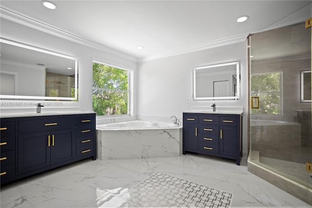 17937 SW 36th St, Miramar, FL 33029 - full bath with crown molding, two vanities, a shower stall, and a bath