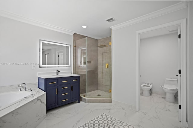 17937 SW 36th St, Miramar, FL 33029 - full bath with vanity, ornamental molding, a garden tub, a shower stall, and a bidet