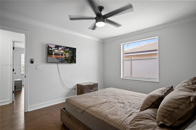 17937 SW 36th St, Miramar, FL 33029 - bedroom with crown molding, a ceiling fan, baseboards, and wood finished floors