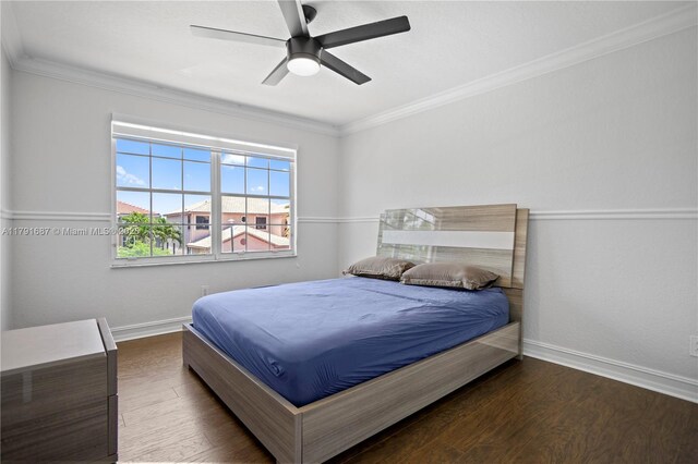 17937 SW 36th St, Miramar, FL 33029 - bedroom with crown molding, baseboards, a ceiling fan, and wood finished floors