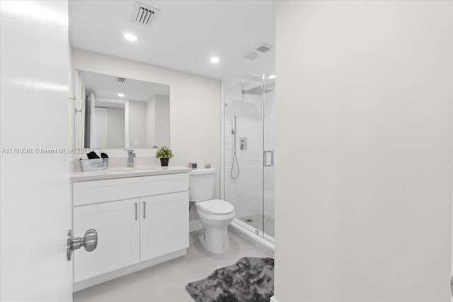 7153 Promenade Dr Unit 302, Boca Raton, FL 33433 - bathroom with toilet, a stall shower, vanity, and recessed lighting
