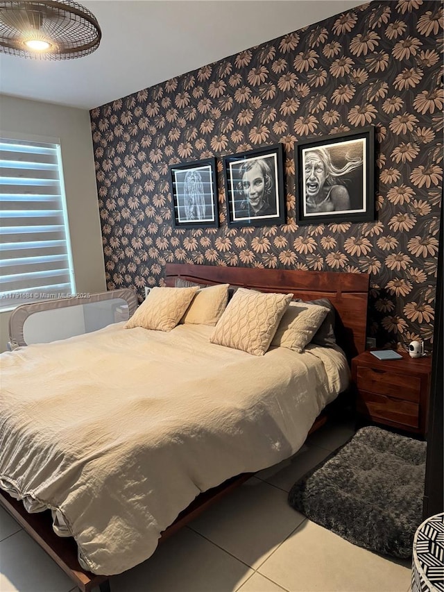 15533 N Miami Lakeway N Unit 101-19, Miami Lakes, FL 33014 - bedroom with wallpapered walls and tile patterned flooring