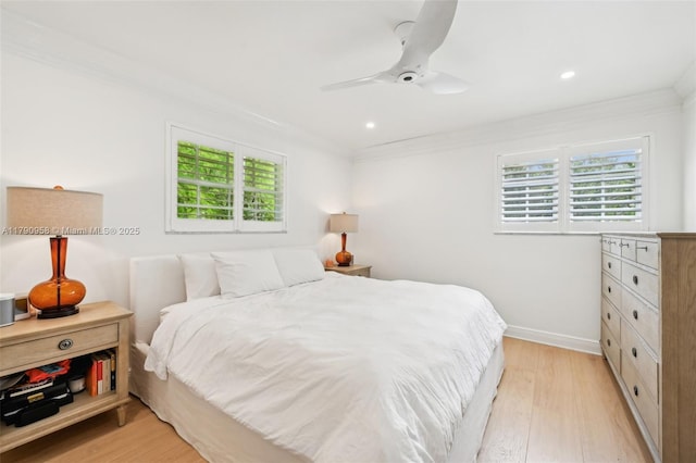 4700 Alhambra Cir, Coral Gables, FL 33146 - bedroom featuring ornamental molding, light wood finished floors, recessed lighting, and baseboards