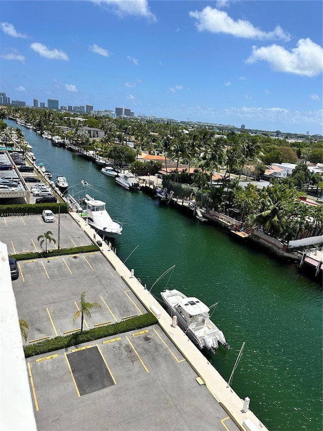 aerial view with a water view and a city view