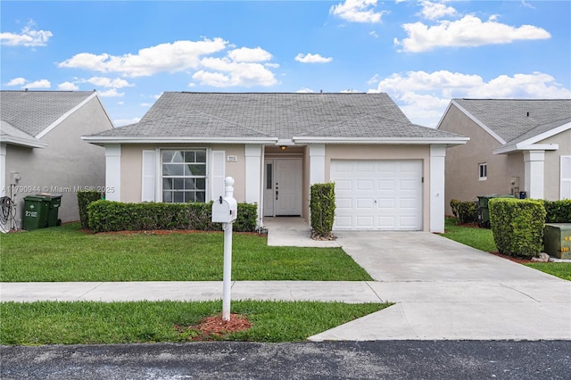 2215 SE 7th Pl, Homestead, FL 33033 - view of front of home featuring driveway, roof with shingles, a front yard, stucco siding, and a garage