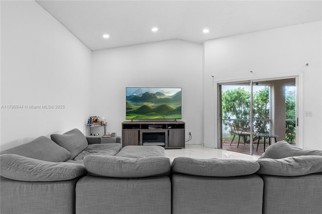 2215 SE 7th Pl, Homestead, FL 33033 - living area featuring recessed lighting, marble finish floor, and high vaulted ceiling