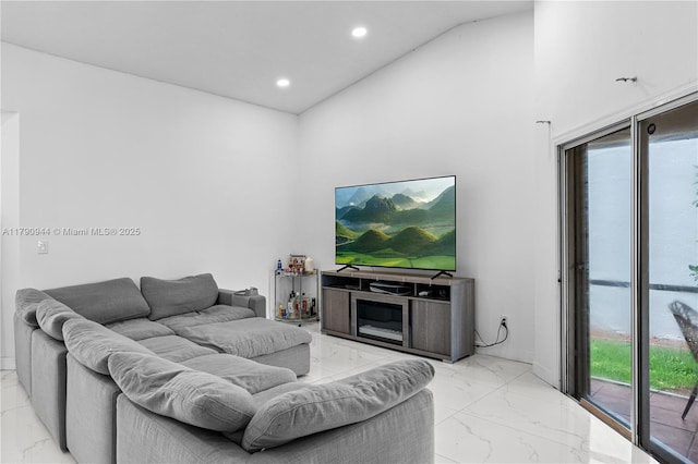 2215 SE 7th Pl, Homestead, FL 33033 - living room with baseboards, recessed lighting, a high ceiling, and marble finish floor