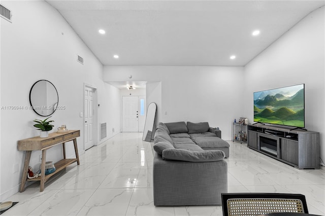 2215 SE 7th Pl, Homestead, FL 33033 - living room with recessed lighting, marble finish floor, visible vents, and baseboards