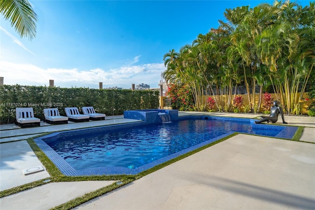 view of pool with fence, a patio, and a fenced in pool