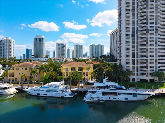 property's view of city with a water view