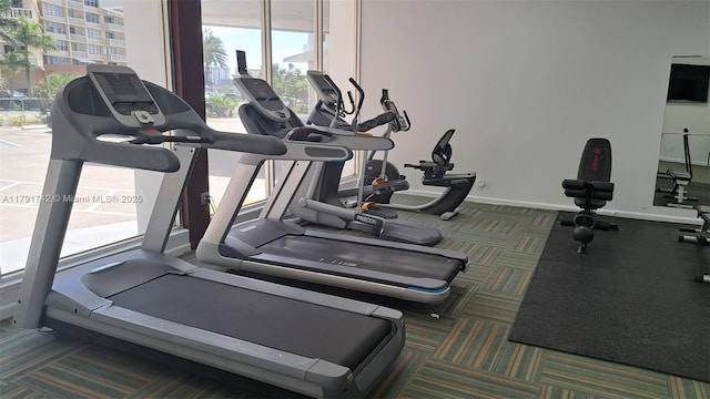 1801 S Ocean Dr Unit 842, Hallandale Beach, FL 33009 - workout area featuring baseboards and carpet flooring