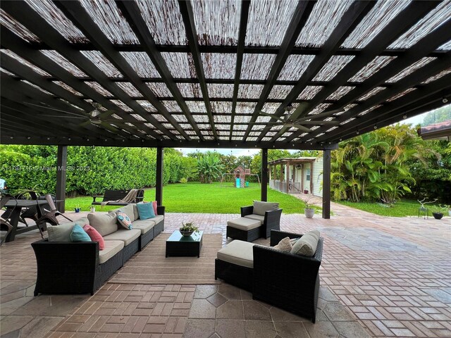 14051 SW 15th Ct, Davie, FL 33325 - view of patio featuring a playground, outdoor lounge area, and a pergola