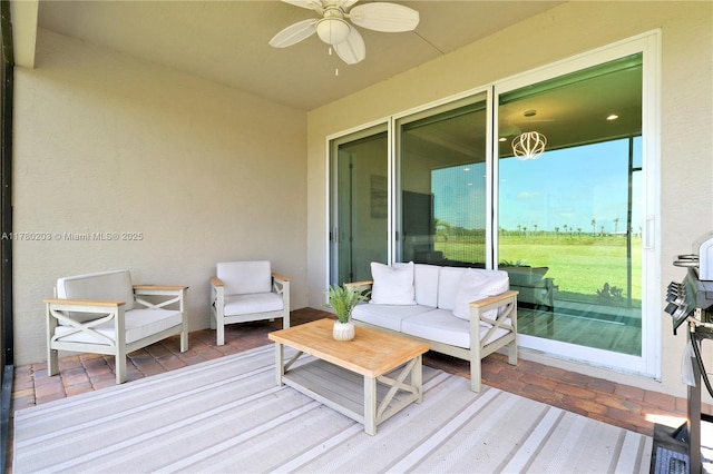 26047 SW Viterbo Way, Port St Lucie, FL 34986 - sunroom / solarium featuring ceiling fan and an outdoor hangout area