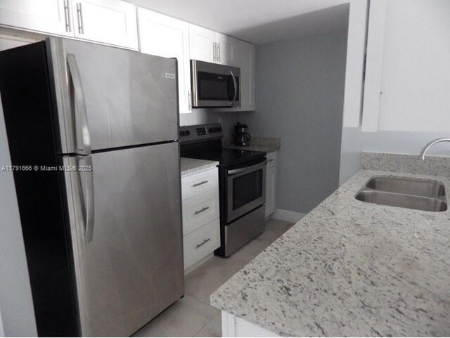 1990 NW 4th Ct Unit 8, Miami, FL 33136 - kitchen featuring white cabinets, stainless steel appliances, light stone countertops, and a sink