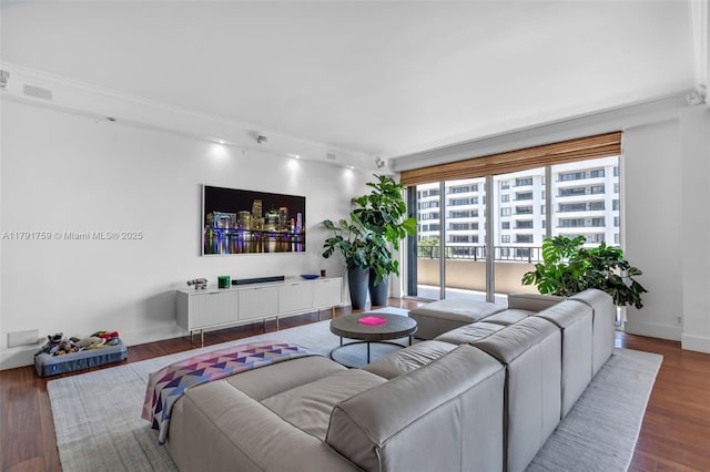 living area featuring wood finished floors