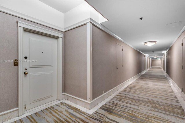 corridor with carpet and baseboards