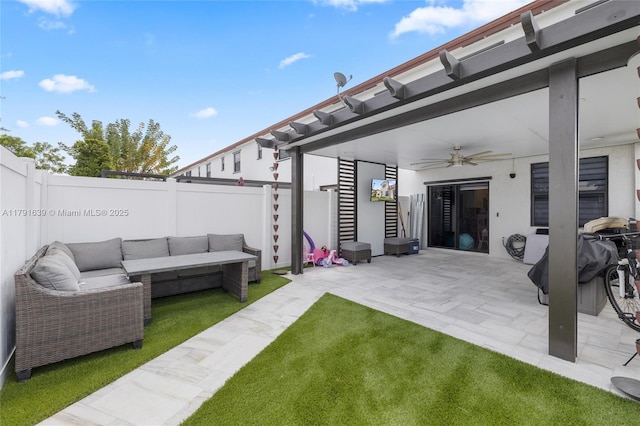 3289 W 106th Ter, Hialeah, FL 33018 - view of yard with a patio, an outdoor living space, ceiling fan, and a fenced backyard