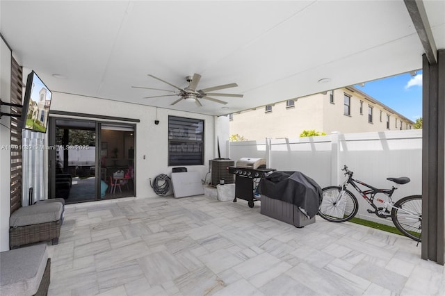 3289 W 106th Ter, Hialeah, FL 33018 - view of patio / terrace featuring area for grilling, a ceiling fan, and a fenced backyard