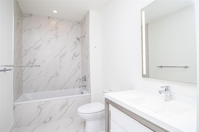 2000 Metropica Way Unit 2605, Sunrise, FL 33323 - bathroom featuring vanity, toilet, a combined bath / shower with marble appearance, recessed lighting, and marble finish floors