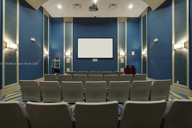 cinema room featuring visible vents and baseboards