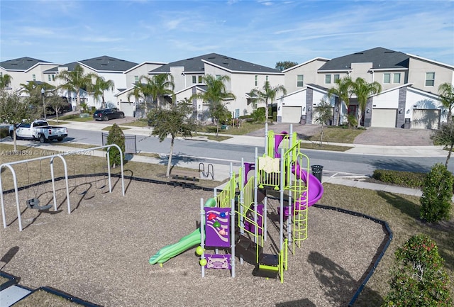 community play area with a residential view