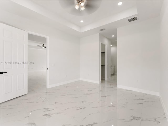 923 Winters St E, Lehigh Acres, FL 33974 - unfurnished room featuring ceiling fan, visible vents, baseboards, recessed lighting, and marble finish floor