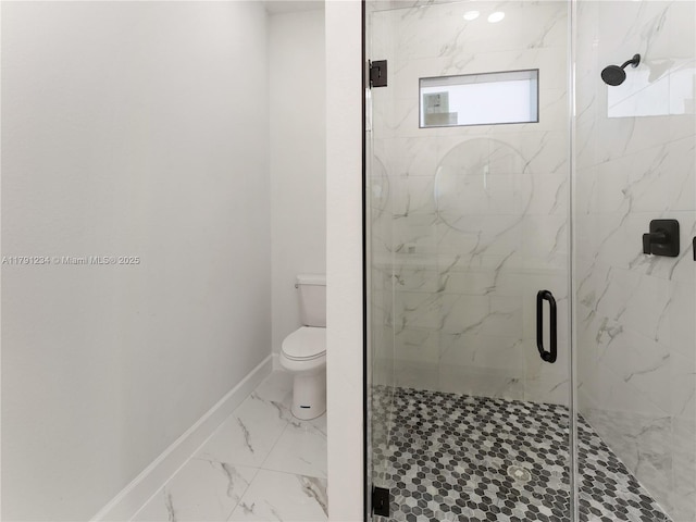 923 Winters St E, Lehigh Acres, FL 33974 - bathroom featuring toilet, marble finish floor, a marble finish shower, and baseboards