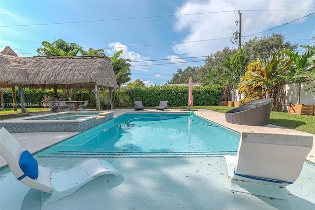 16720 SW 276th St, Homestead, FL 33031 - view of swimming pool with a gazebo, a pool with connected hot tub, fence, and a patio