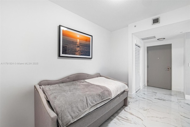 488 NE 18th St Unit 1708, Miami, FL 33132 - bedroom featuring visible vents, marble finish floor, and baseboards
