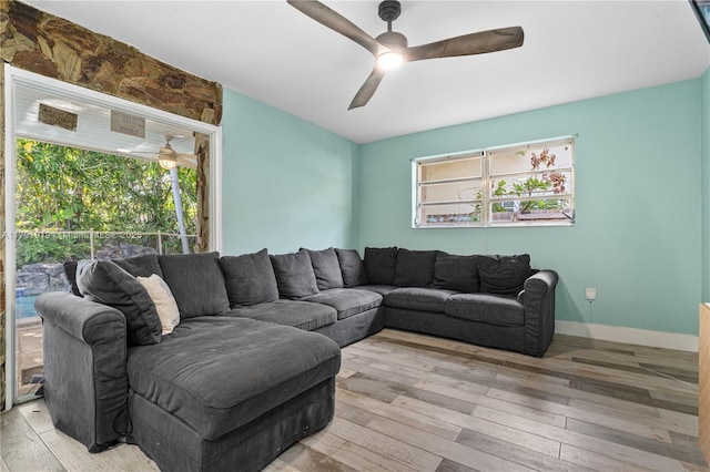 3030 SW 77th Ct, Miami, FL 33155 - living room with wood-type flooring, a ceiling fan, and baseboards