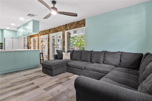3030 SW 77th Ct, Miami, FL 33155 - living area featuring ceiling fan, visible vents, recessed lighting, light wood finished floors, and french doors