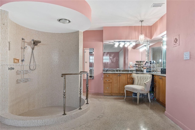 3030 SW 77th Ct, Miami, FL 33155 - full bath featuring visible vents, vanity, speckled floor, and tiled shower