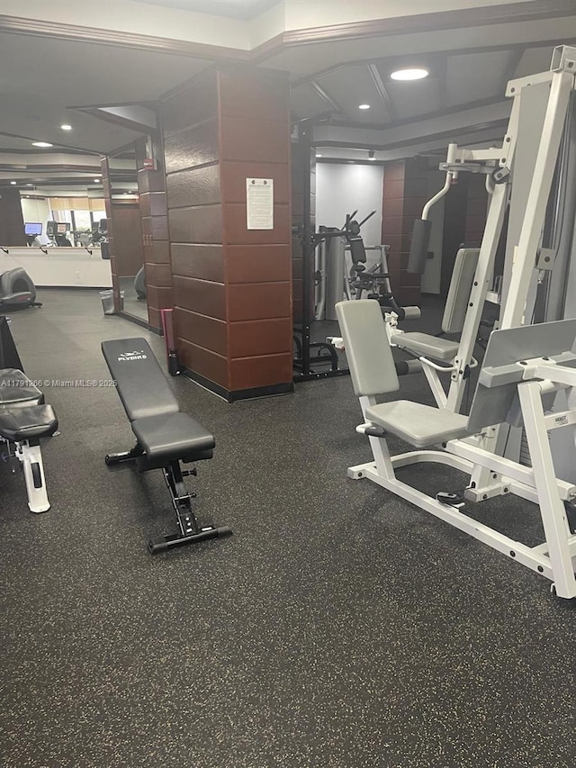 gym with recessed lighting