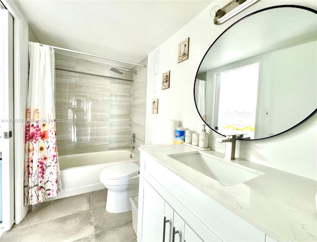 6193 Pointe Regal Cir Unit 304, Delray Beach, FL 33484 - full bath featuring shower / bathtub combination with curtain, toilet, tile patterned flooring, and vanity