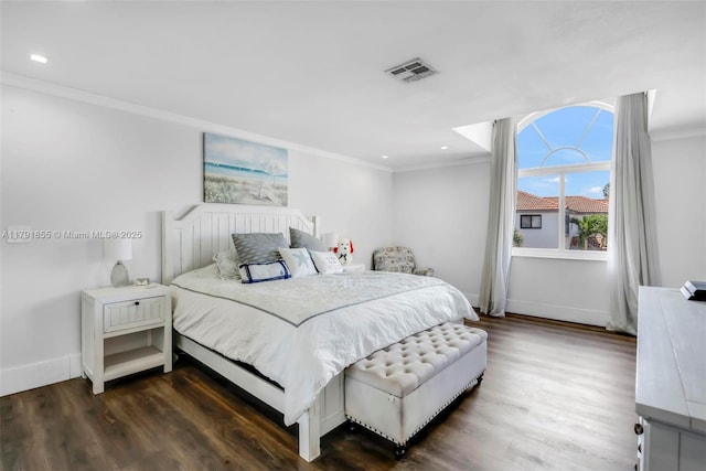 8323 NW 196th Ter, Hialeah, FL 33015 - bedroom featuring ornamental molding, visible vents, baseboards, and dark wood finished floors