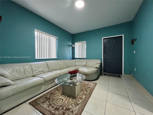 living room featuring light tile patterned flooring