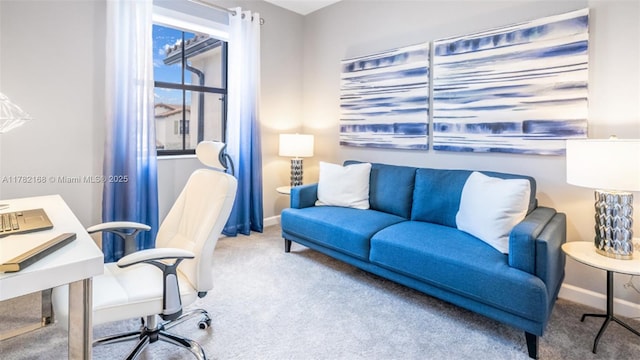office space with carpet floors and baseboards